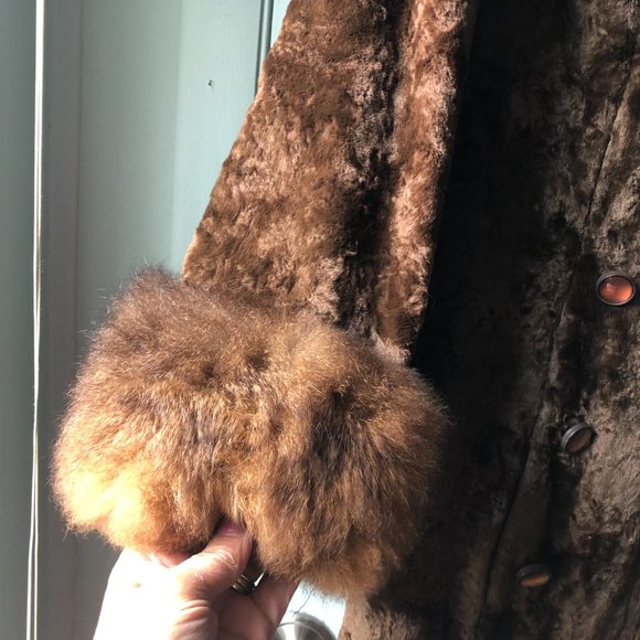 VTG Juniors Coat Fur Trim Velvet Brown Tanganika - Picture 3 of 7